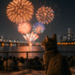 불꽃축제 관람하는 고양이