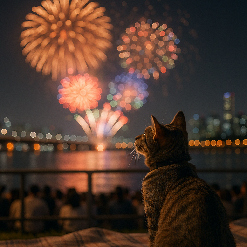 2025 한강불꽃축제 무료 명당 정리 🎆 2 불꽃축제 관람하는 고양이